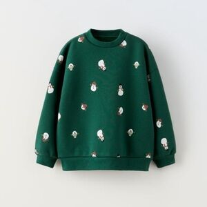 Zara - Green Kids Snowman Sweatshirt - 12-18 Months